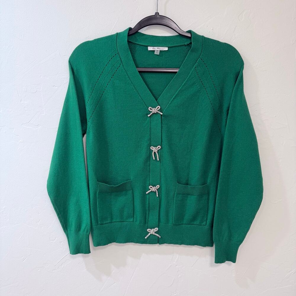 Emerald Green Pullover Sweater with Bow Shaped Sparkly Embellishments NWOT
